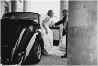 bride arriving at Aberglasney Gardens on her wedding day
