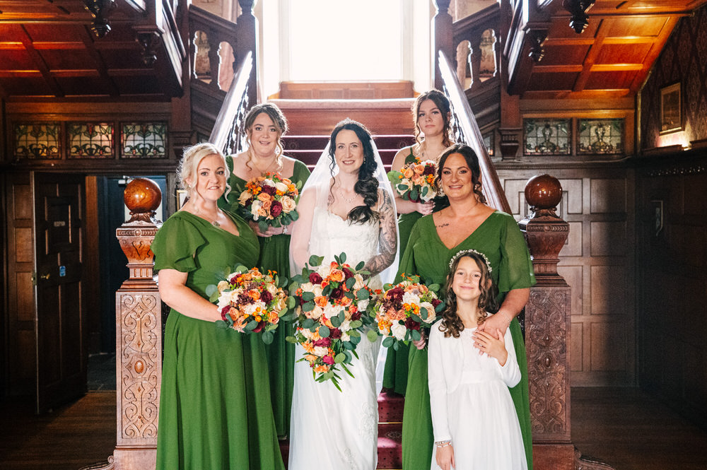 Bride and Bridesmaids portrait at Court Coleman, Bridgend 