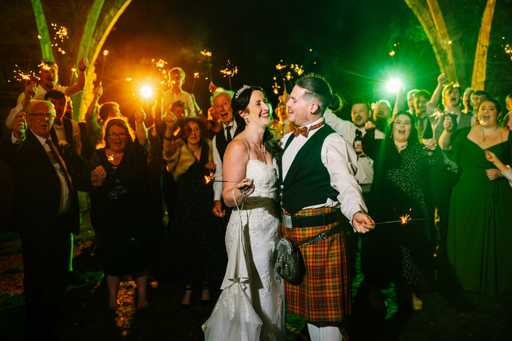 Margam Orangery Wedding photographer - light up evening wedding photos with sparklers