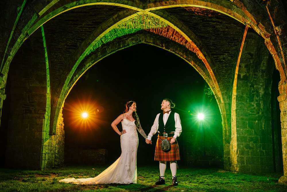 Margam Orangery Wedding photographer - light up evening wedding photos