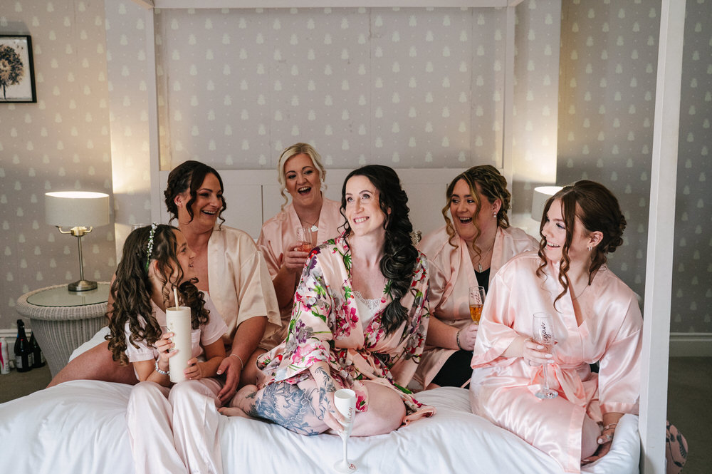 Bride and Bridesmais getting ready at Court Coleman, Bridgend 